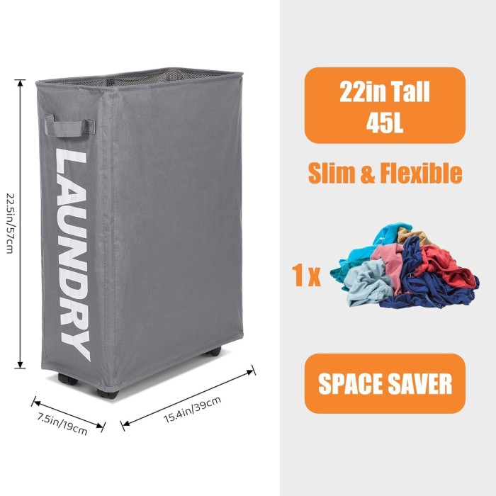 Slim Grey Laundry Basket with Wheels Slim Grey Laundry Basket with Wheels