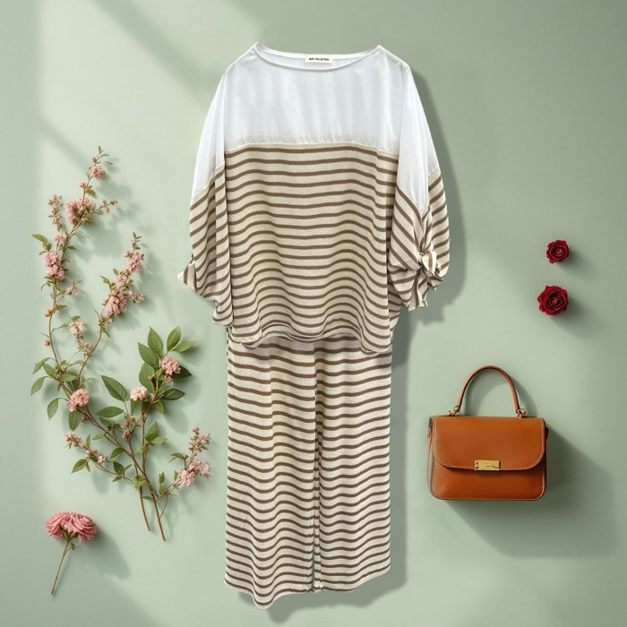 Women Fashion Striped Pants and Wide Top Set Women Fashion Striped Pants and Wide Top Set