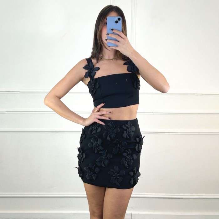 Floral Crop Top and Short Skirt Set Floral Crop Top and Short Skirt Set