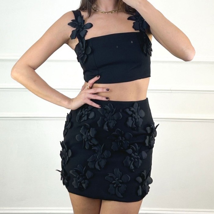 Floral Crop Top and Short Skirt Set Floral Crop Top and Short Skirt Set