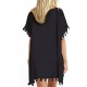 Black Ladies Beach Cover with Pom Pom Trim Black Ladies Beach Cover with Pom Pom Trim
