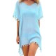 Light Blue Ladies Beach Cover with Pom Pom Trim Light Blue Ladies Beach Cover with Pom Pom Trim