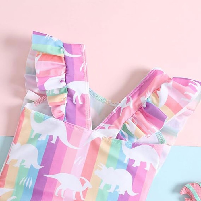 Rainbow Dino Ruffle Swimsuit Rainbow Dino Ruffle Swimsuit