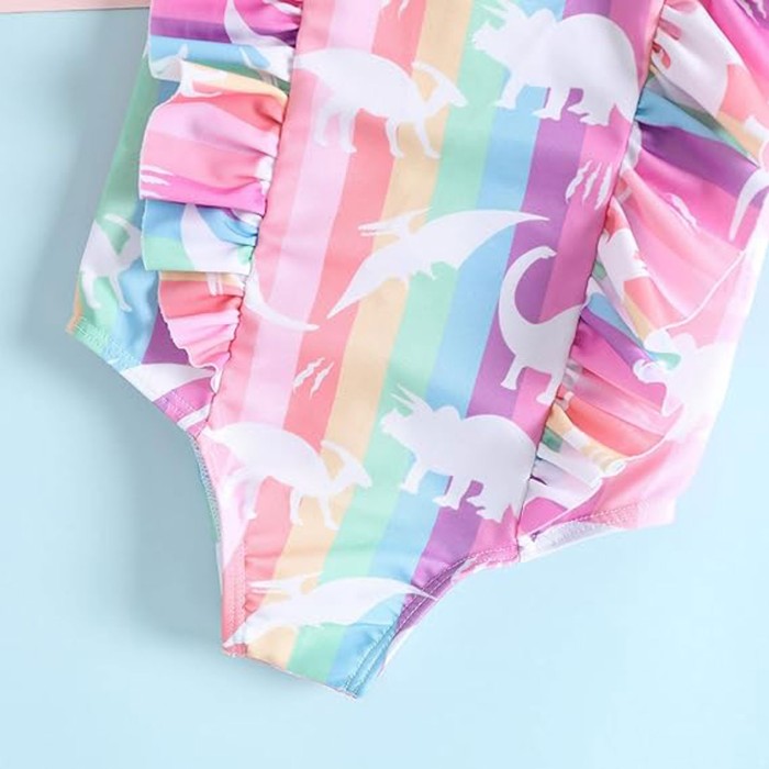 Rainbow Dino Ruffle Swimsuit Rainbow Dino Ruffle Swimsuit