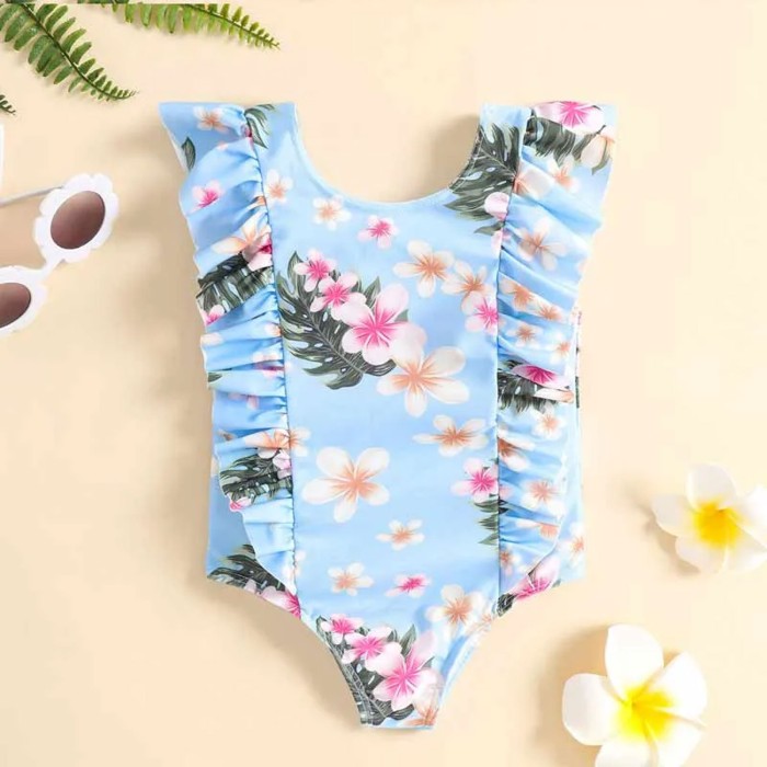Blue Floral Prints One Piece Swimsuit Blue Floral Prints One Piece Swimsuit