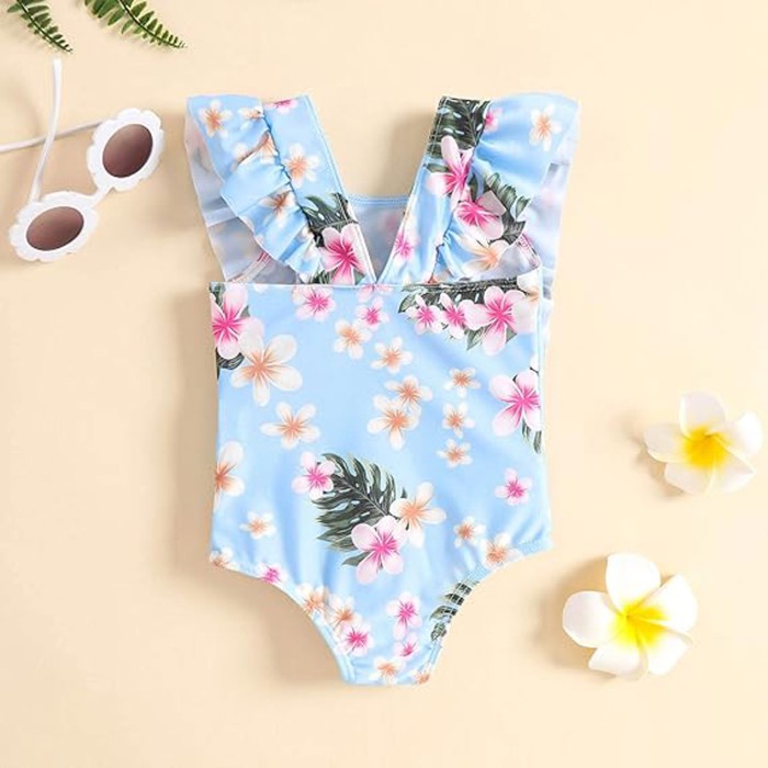 Blue Floral Prints One Piece Swimsuit Blue Floral Prints One Piece Swimsuit