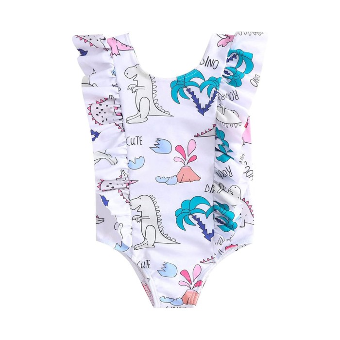 White Dinosaurs Prints One Piece Swimsuit White Dinosaurs Prints One Piece Swimsuit