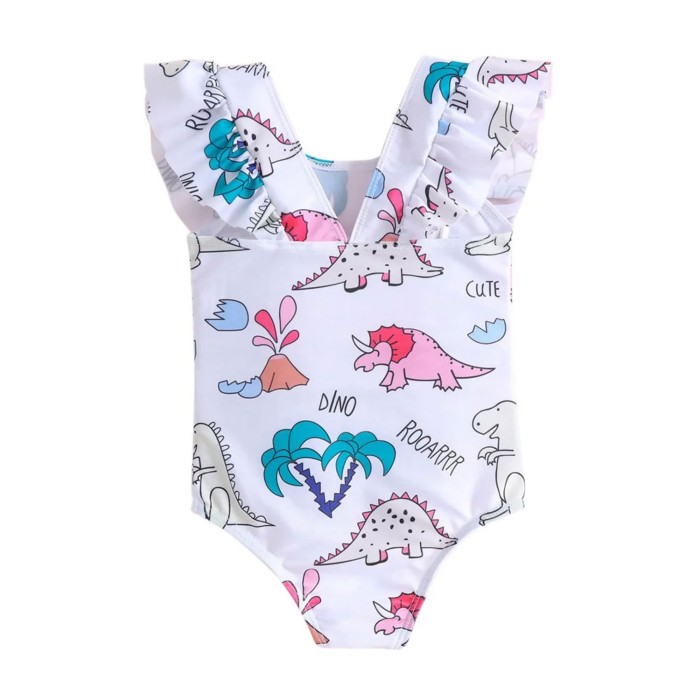 White Dinosaurs Prints One Piece Swimsuit White Dinosaurs Prints One Piece Swimsuit