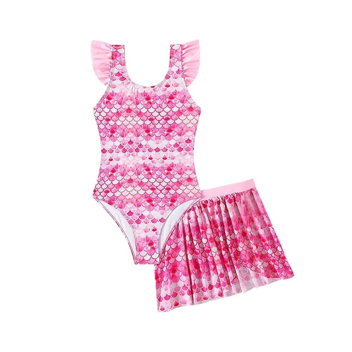 Pink Mermaid Print One Piece Swimsuit with Skirt Pink Mermaid Print One Piece Swimsuit with Skirt