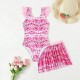 Pink Mermaid Print One Piece Swimsuit with Skirt Pink Mermaid Print One Piece Swimsuit with Skirt