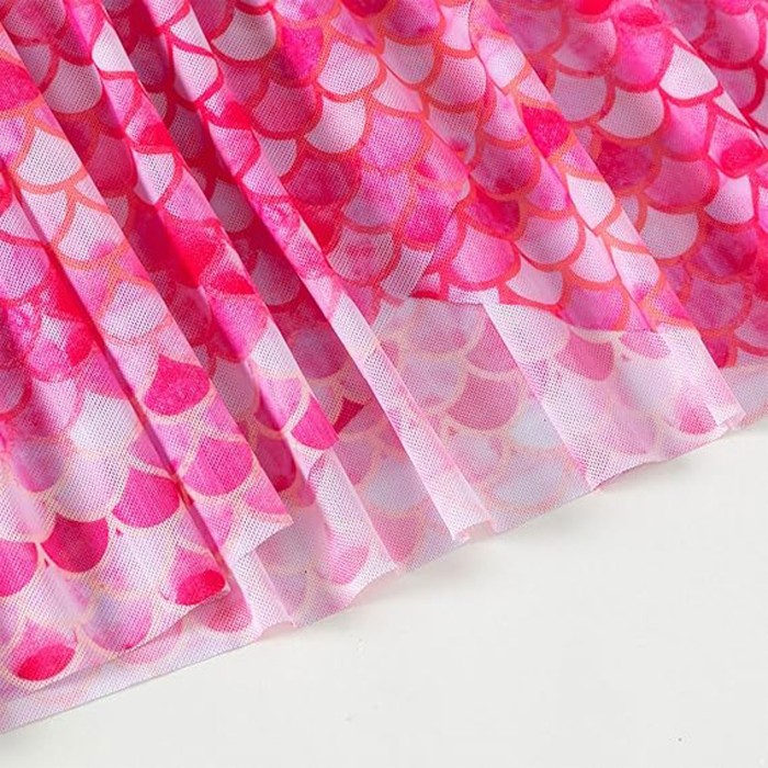 Pink Mermaid Print One Piece Swimsuit with Skirt Pink Mermaid Print One Piece Swimsuit with Skirt