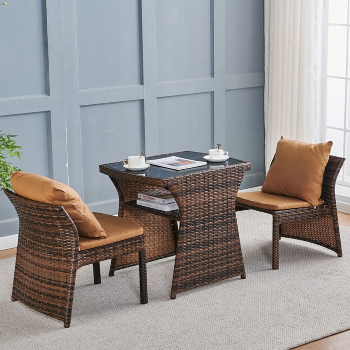 Outdoor Rattan Table with Two Chairs Set Outdoor Rattan Table with Two Chairs Set