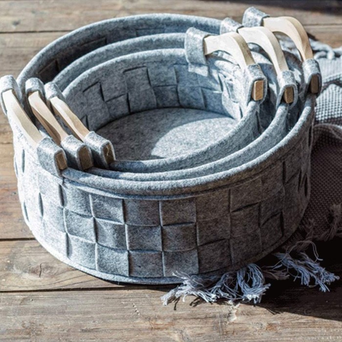 Grey Woven Round Storage Box with Wooden Handles Grey Woven Round Storage Box with Wooden Handles