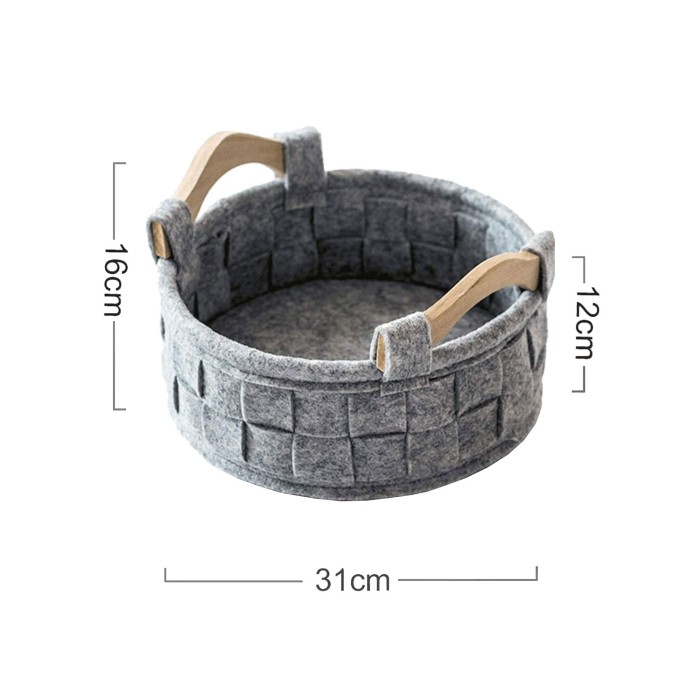 Grey Woven Round Storage Box with Wooden Handles Grey Woven Round Storage Box with Wooden Handles