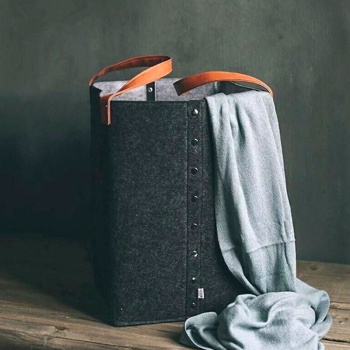 Stylish Storage Basket with Leather Handle Stylish Storage Basket with Leather Handle
