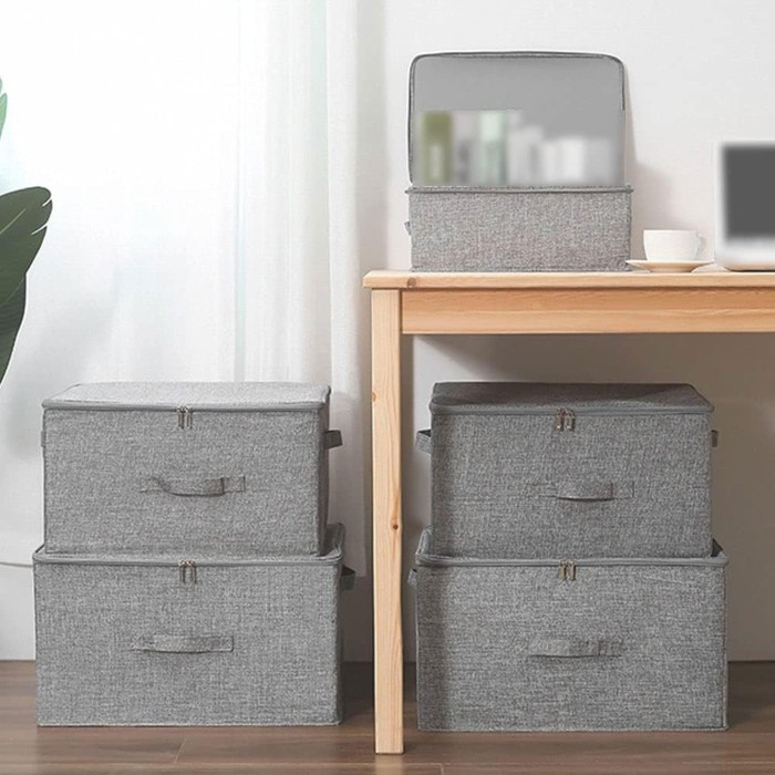 Grey Storage Box with Zipper Grey Storage Box with Zipper