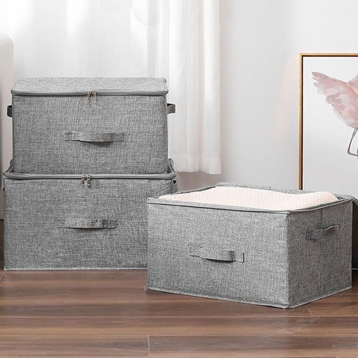 Grey Storage Box with Zipper Grey Storage Box with Zipper